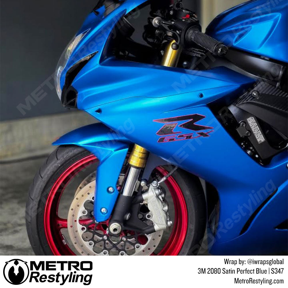 bright blue motorcycle wrap
