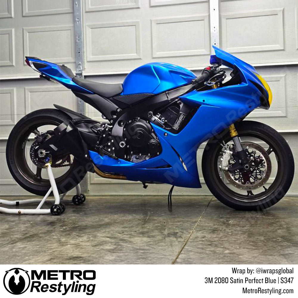 bright blue motorcycle wrap