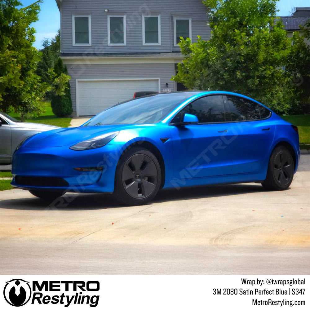 satin blue tesla wrap