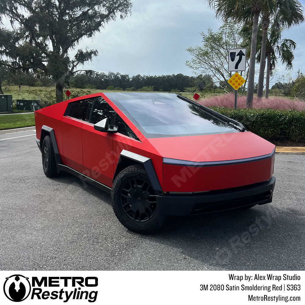 Satin Red Tesla CyberTruck