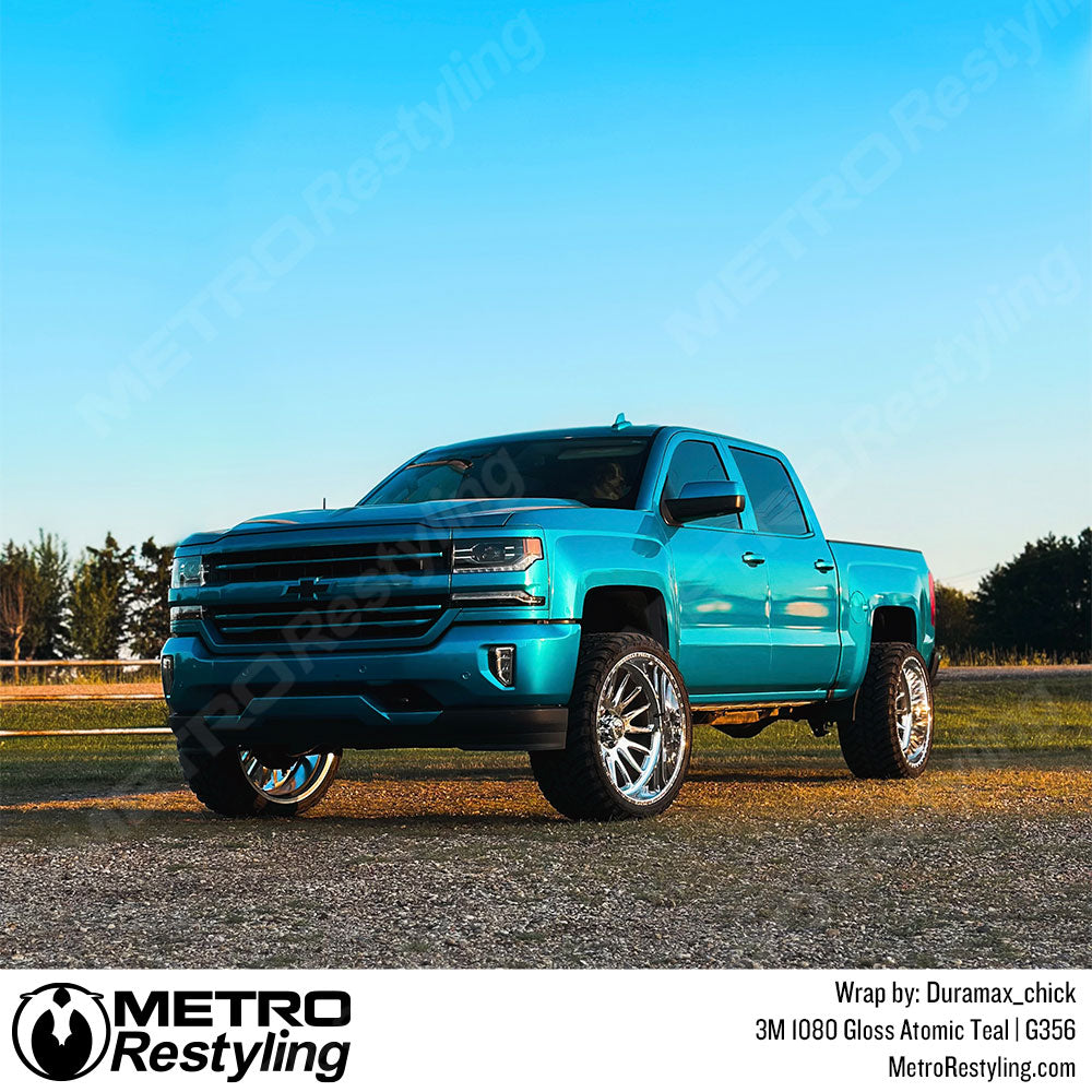 teal chevy truck wrap