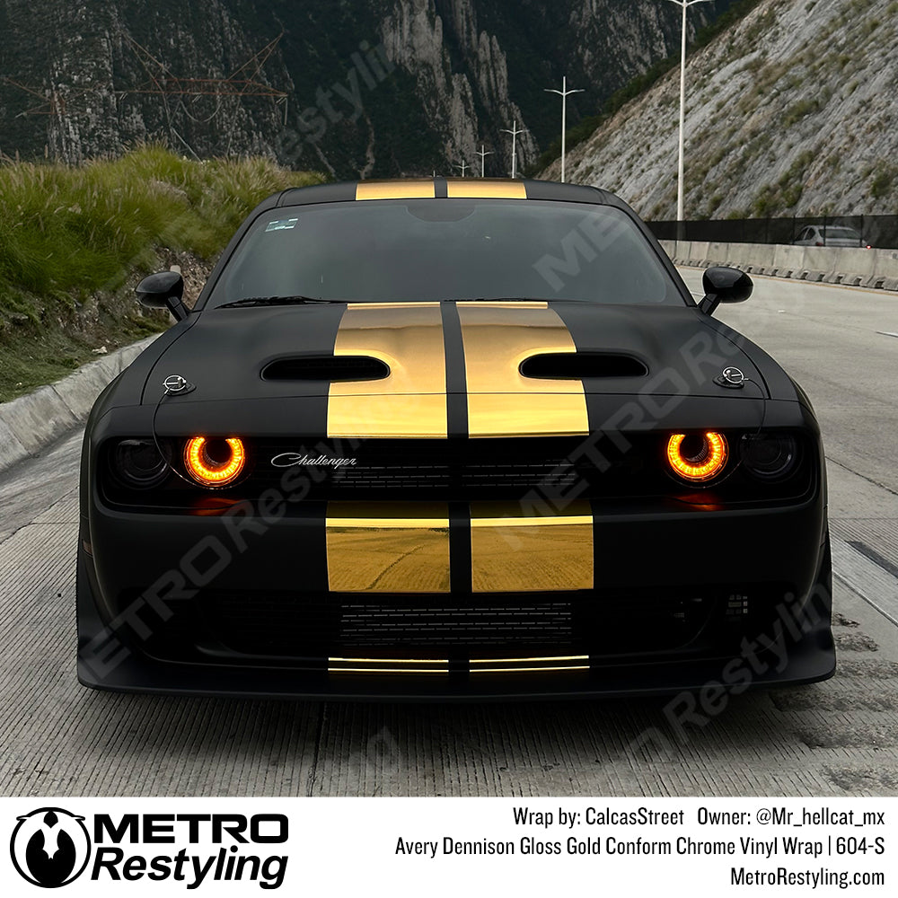 gold chrome wrapped on dodge challenger