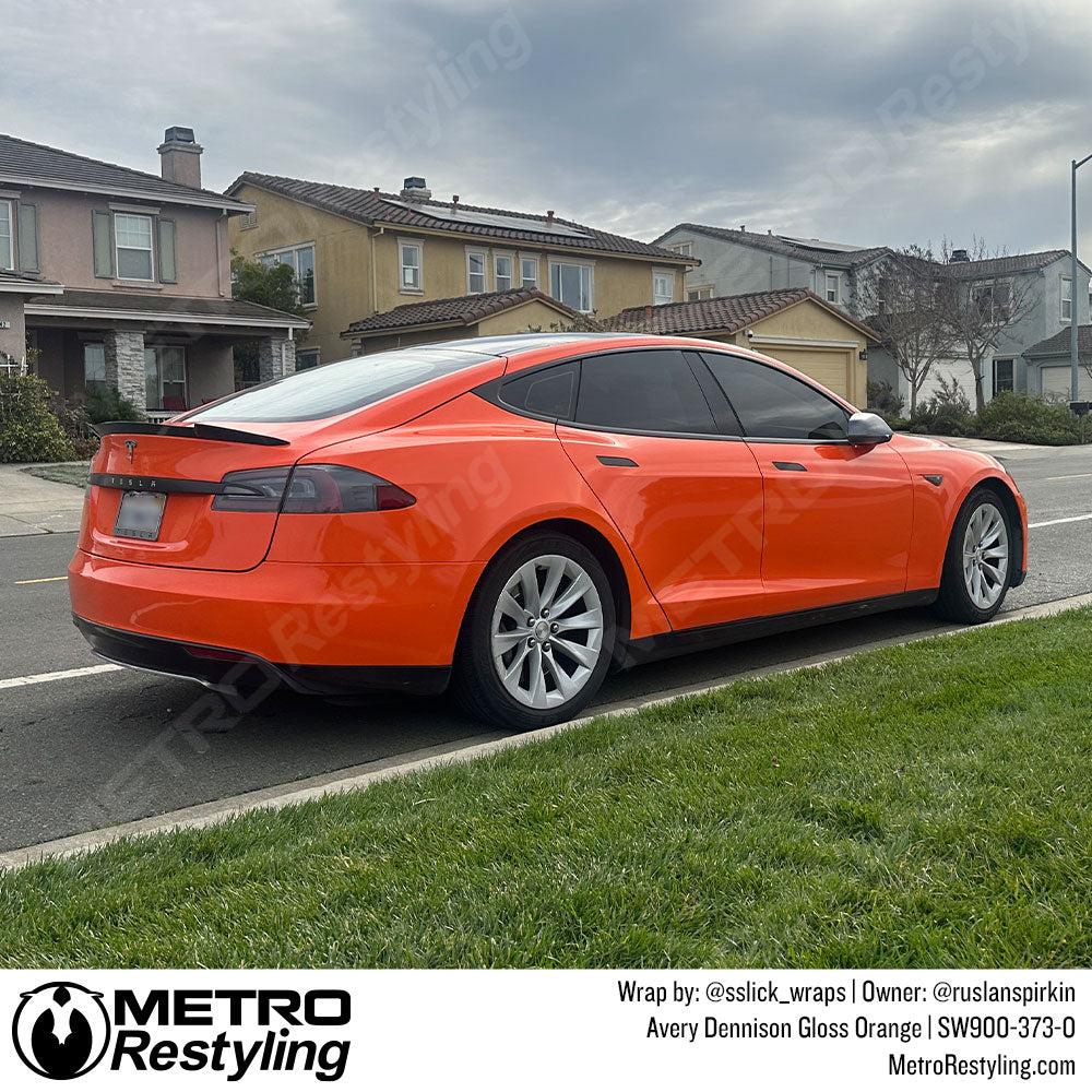 gloss orange tesla wrap