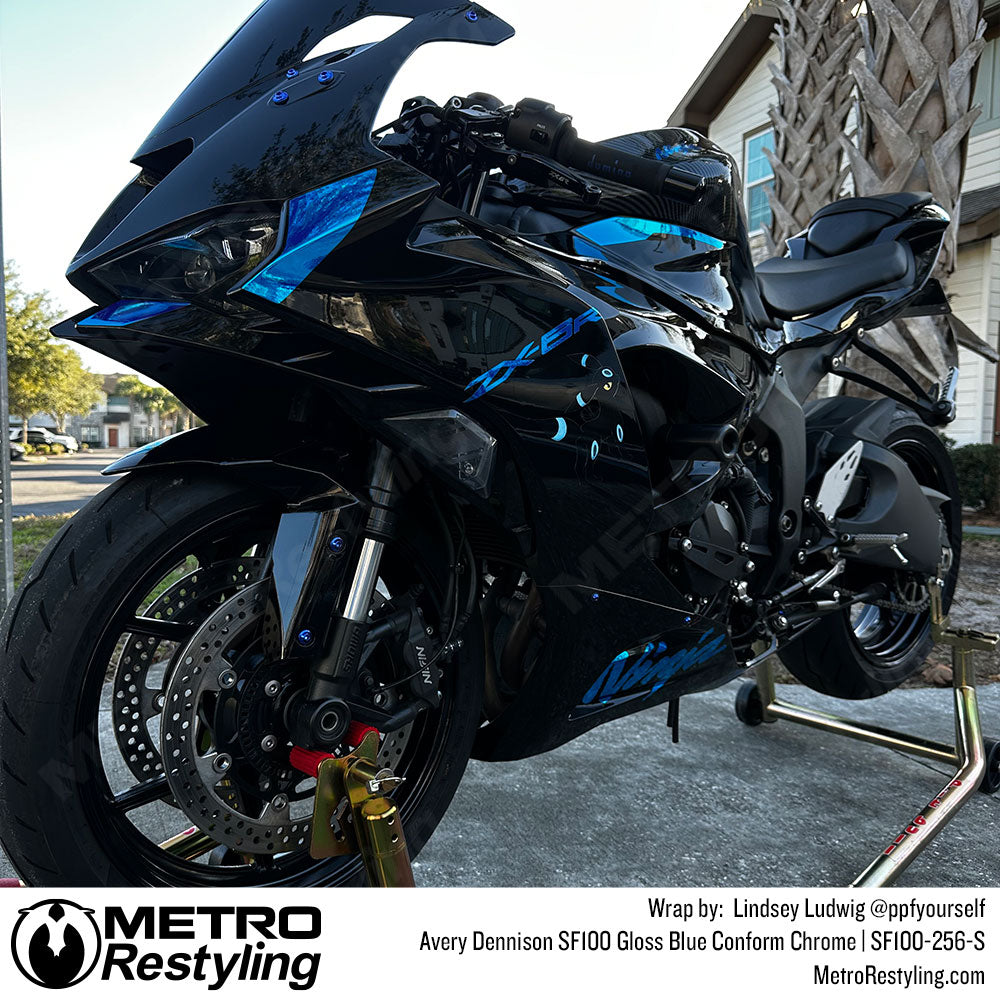 blue chrome motorcycle accent