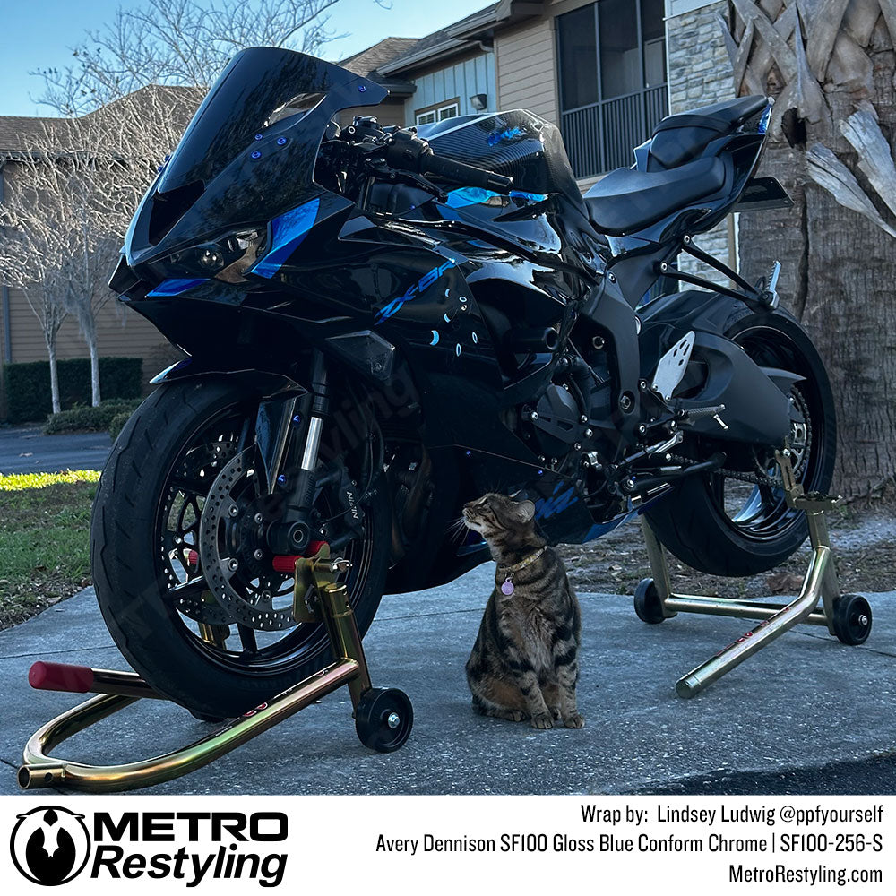 blue chrome motorcycle accent