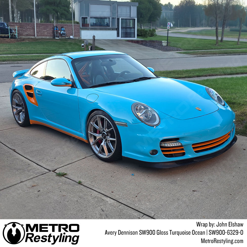 porsche with blue wrap
