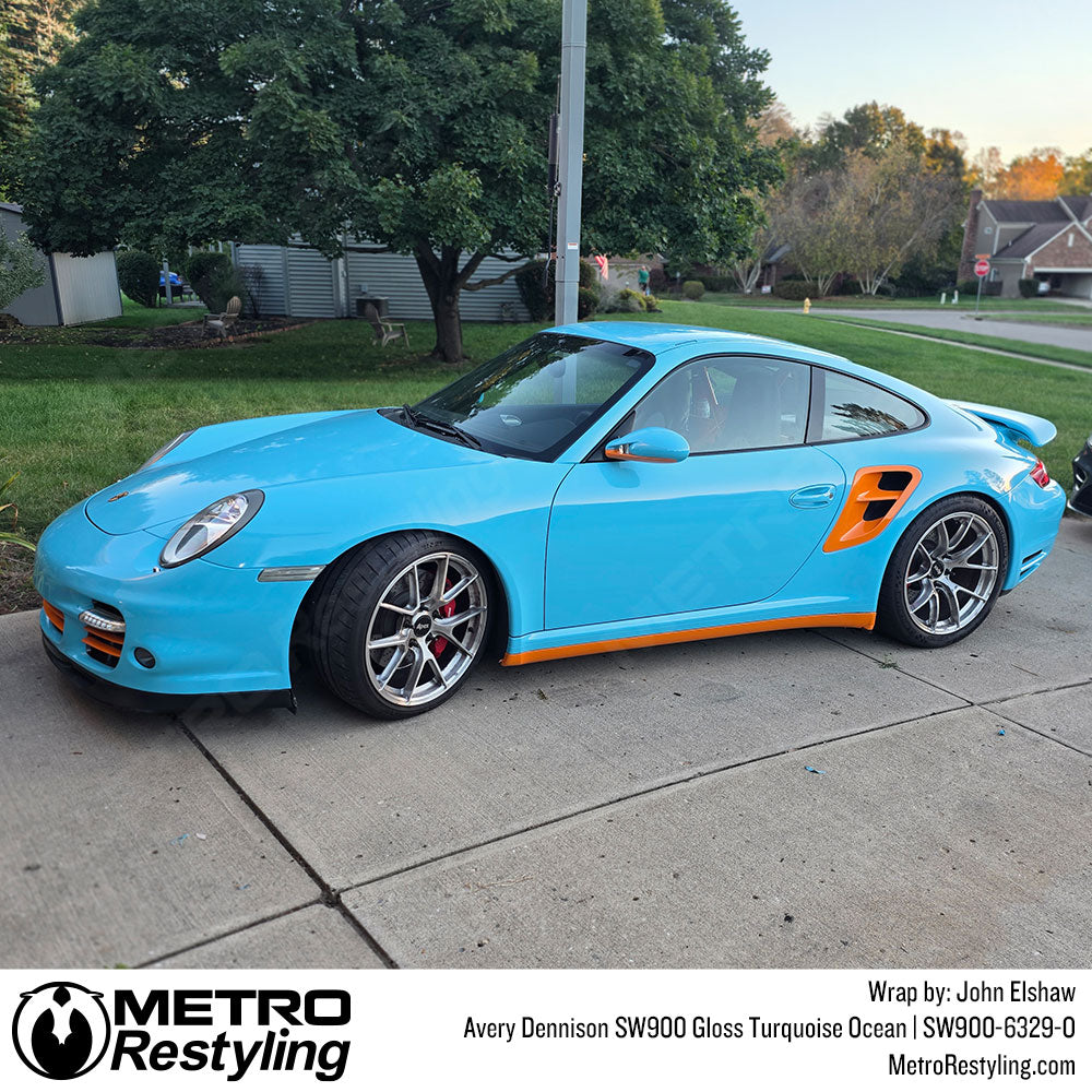 porsche with blue wrap