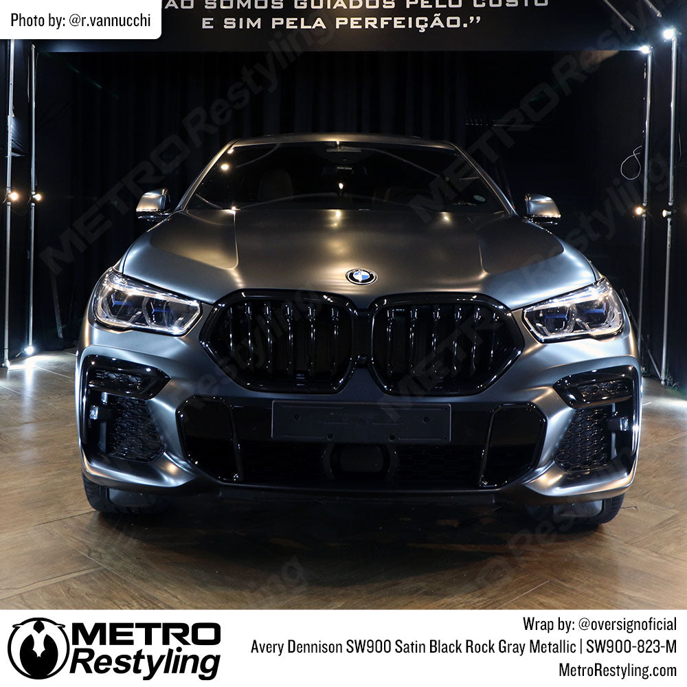 BMW with black vinyl car wrap