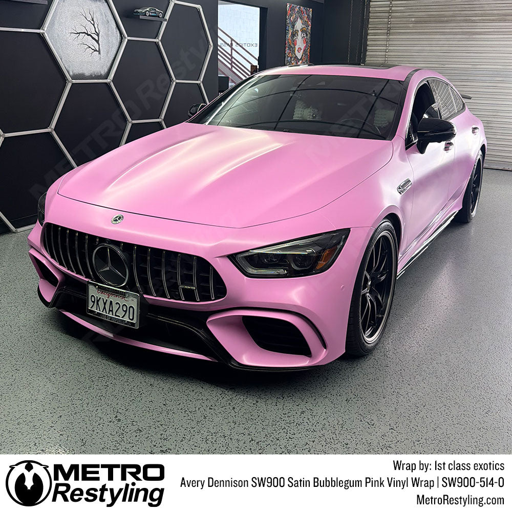 pink satin bubblegum mercedes wrap