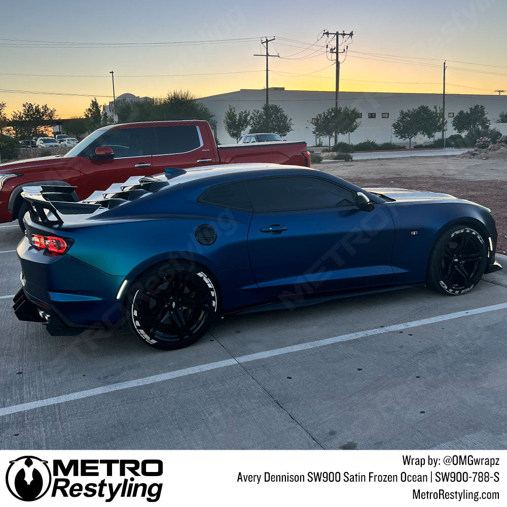 camaro with blue wrap