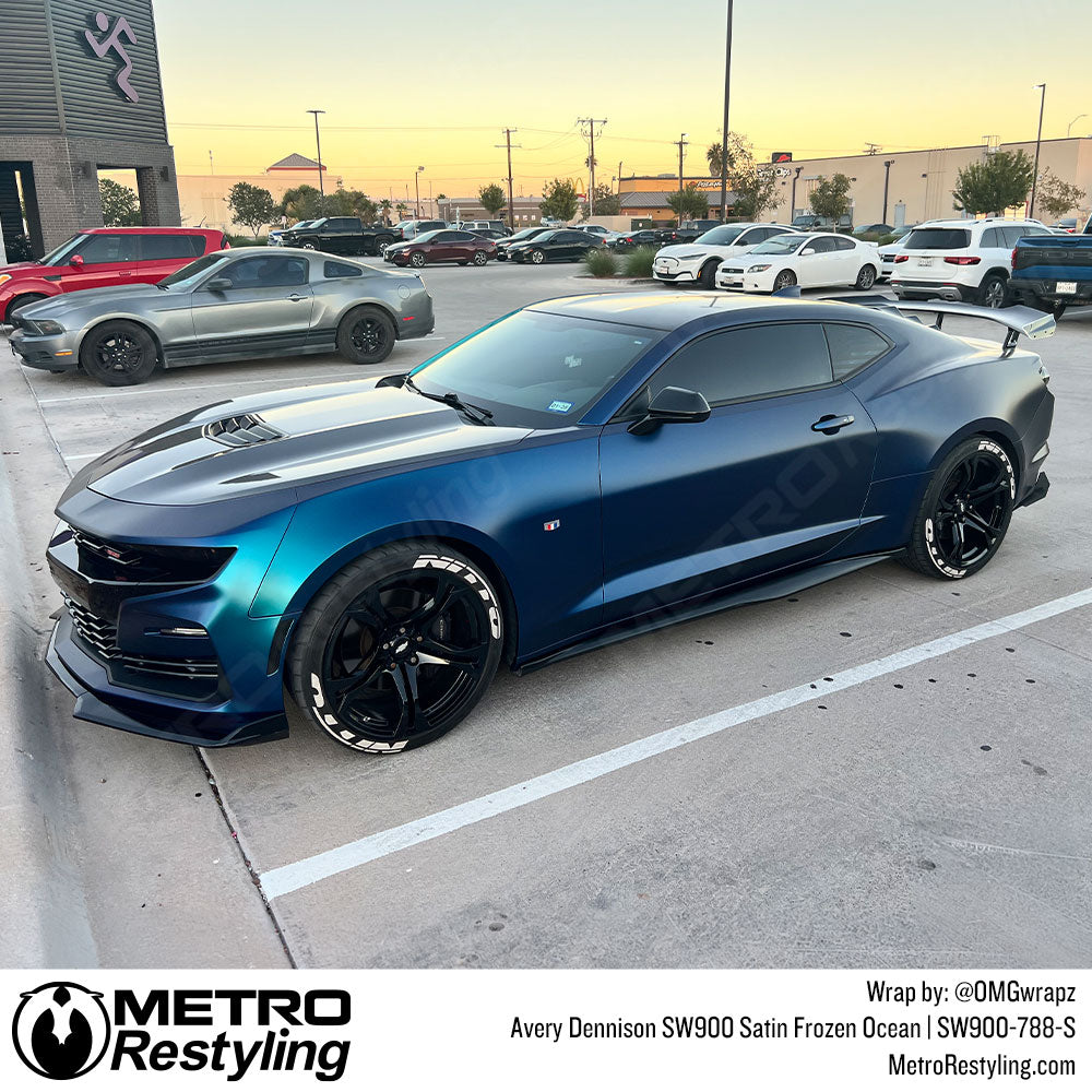 camaro with blue wrap