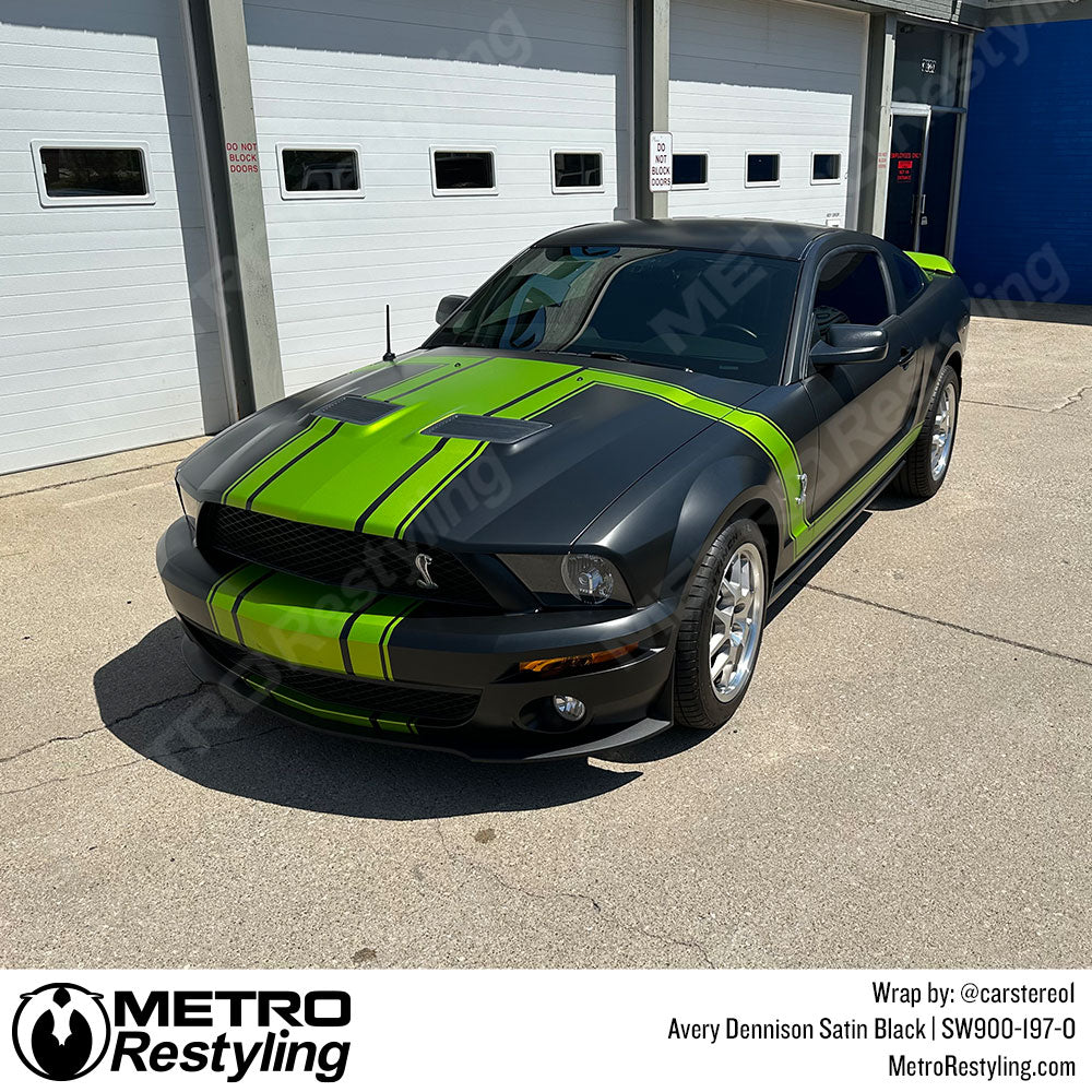 Satin Black Vinyl Wrapped Ford Mustang