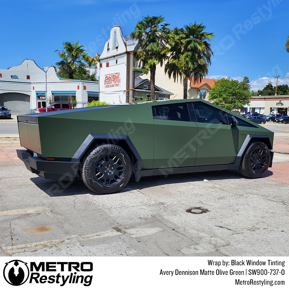 matte green cybertruck wrap