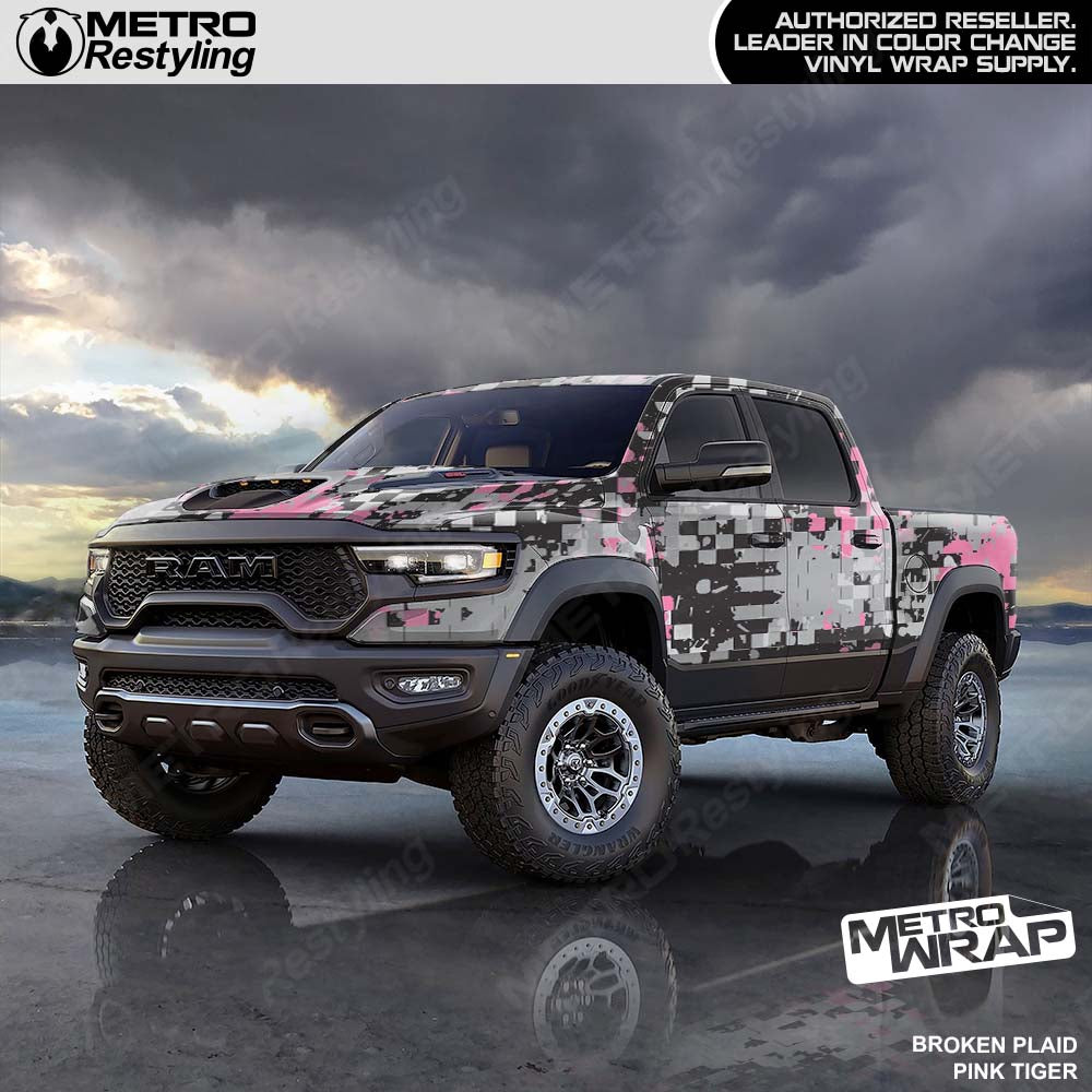 Plaid pink truck wrap