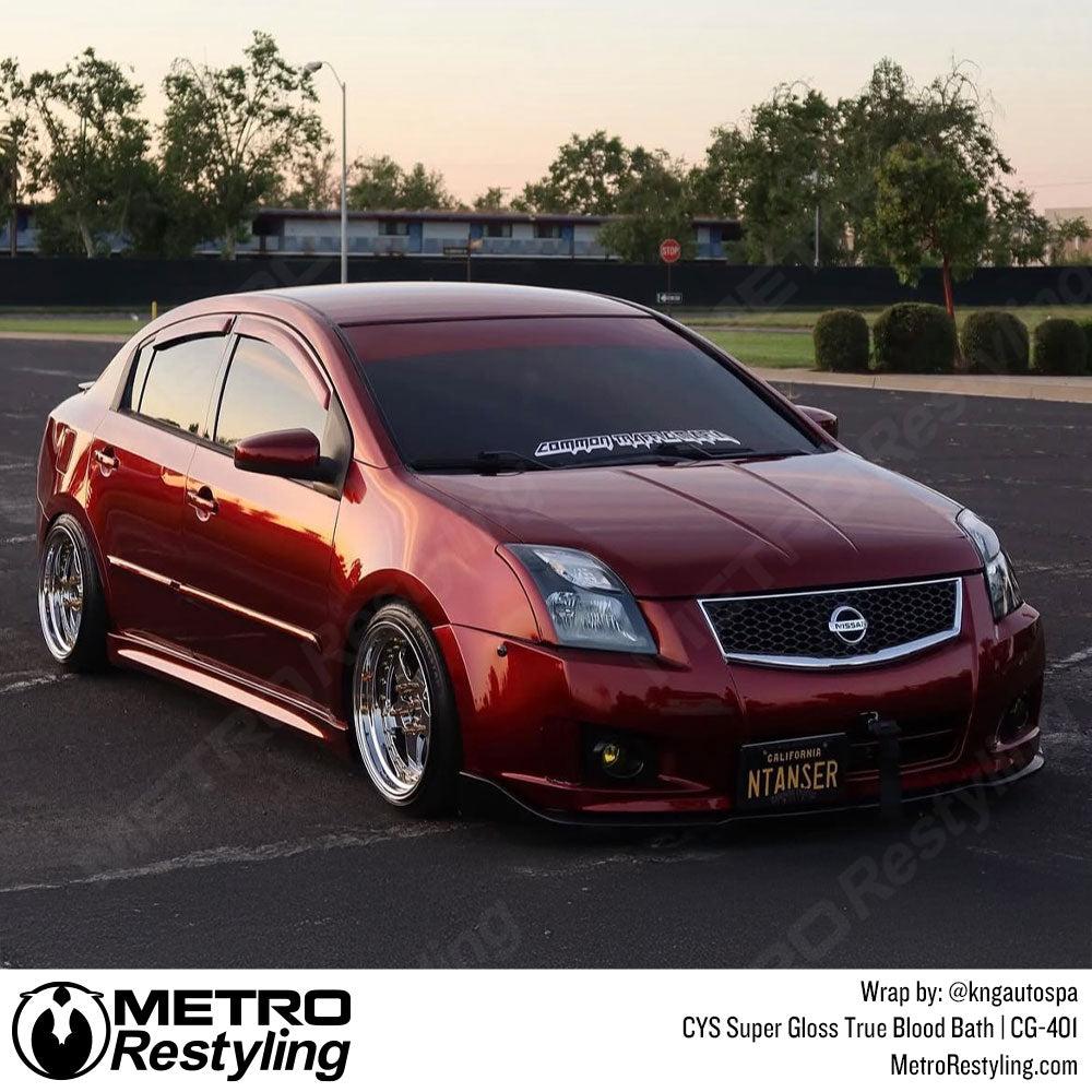 nissan car with red wrap