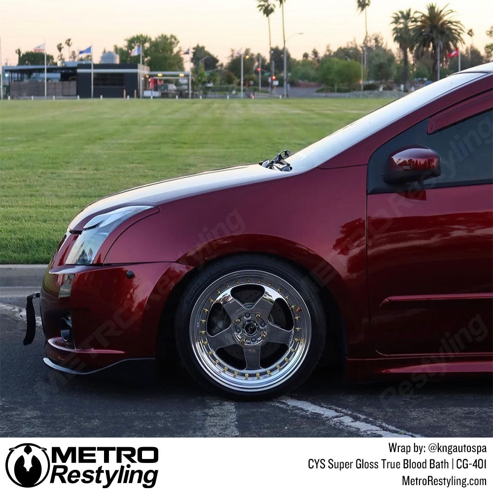 nissan car with red wrap