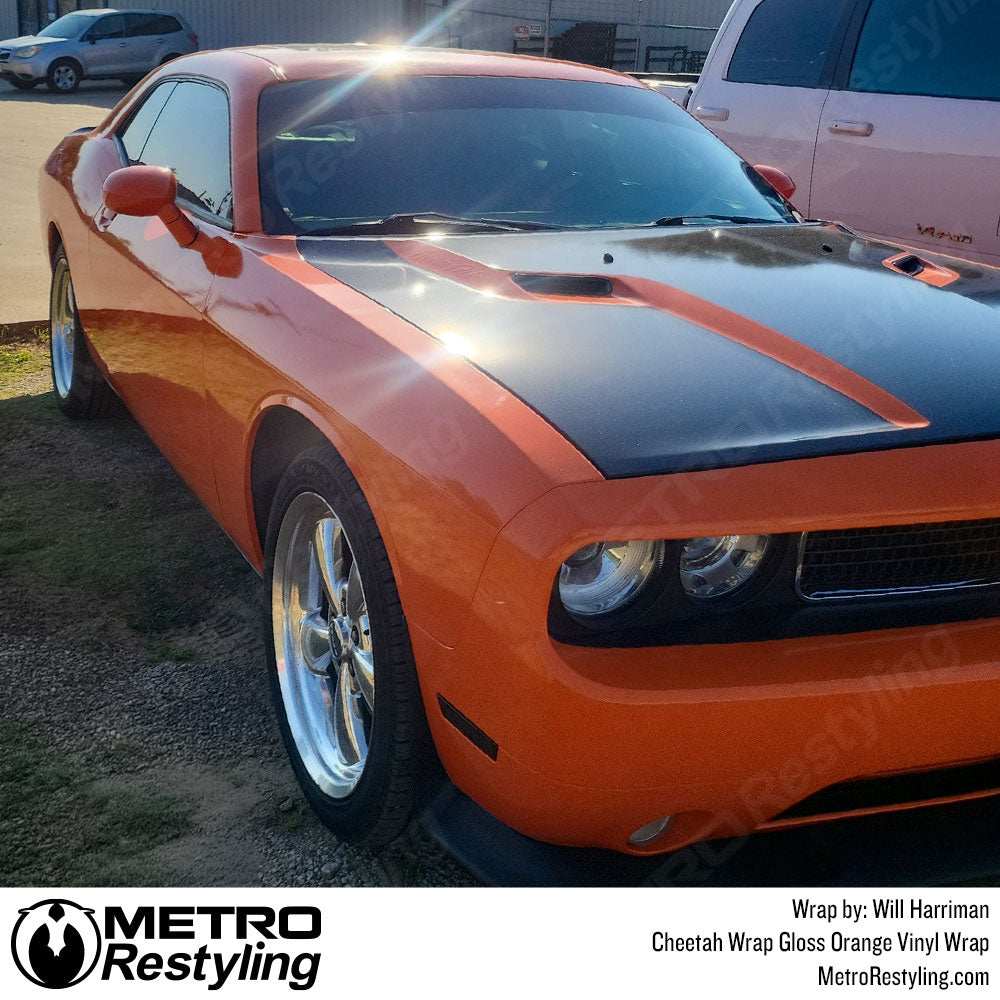 orange car wrap dodge challenger
