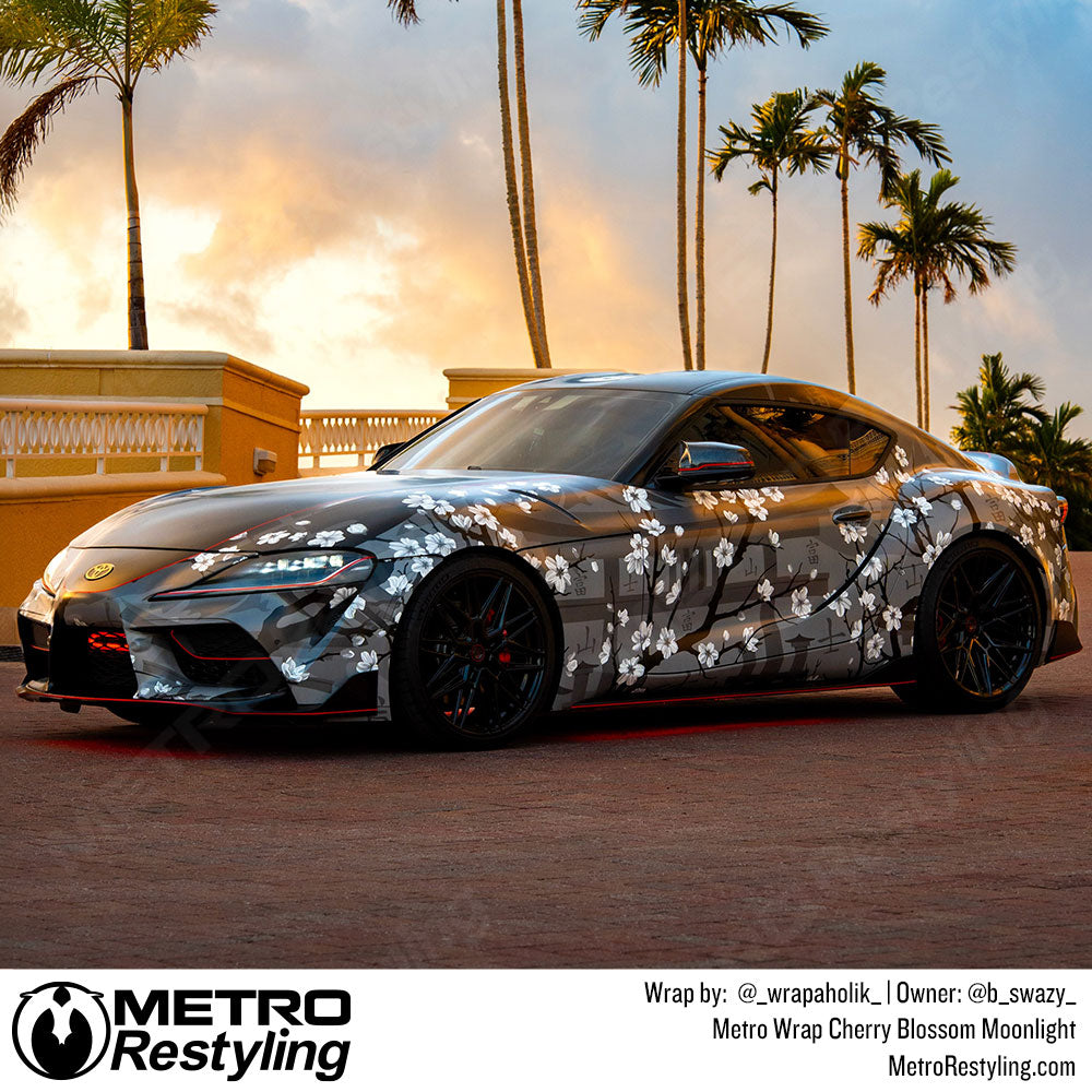 Grayscale Cherry Blossom Car Wrap