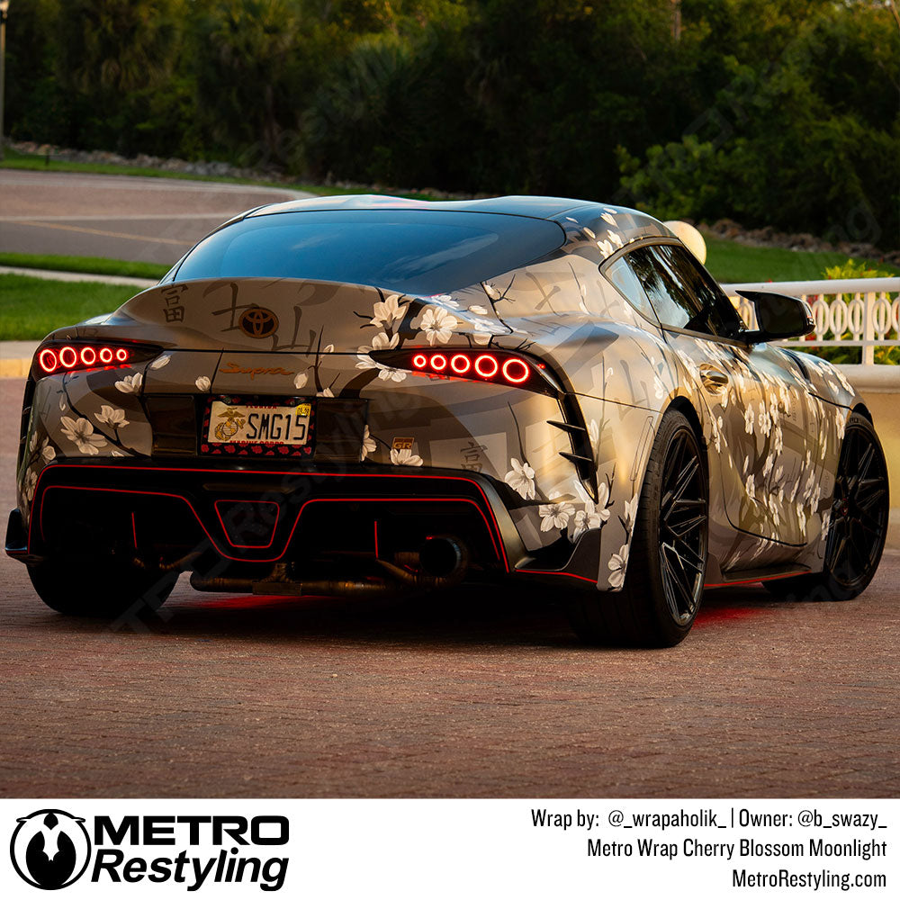 Grayscale Cherry Blossom Car Wrap