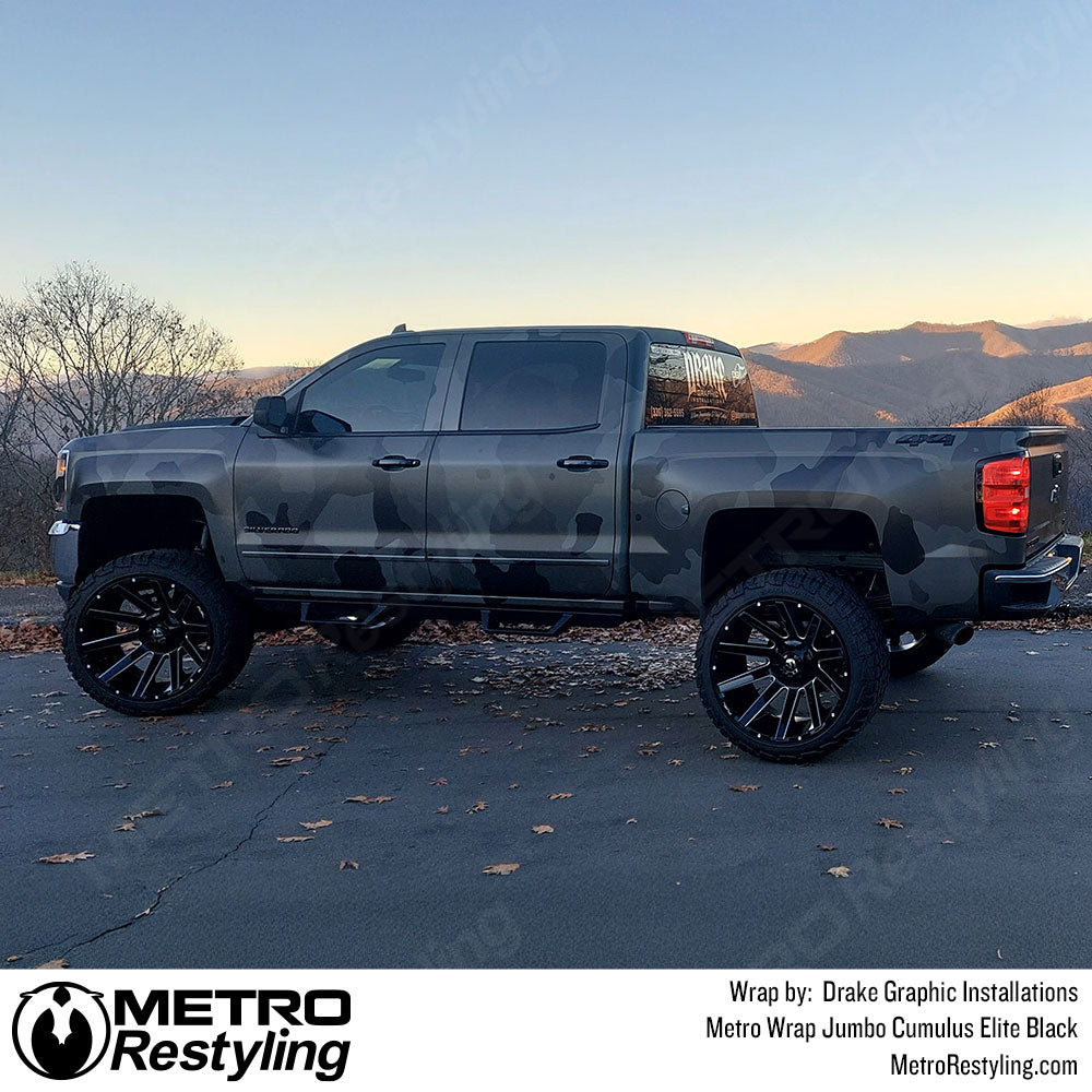 chevy truck with black camo wrap