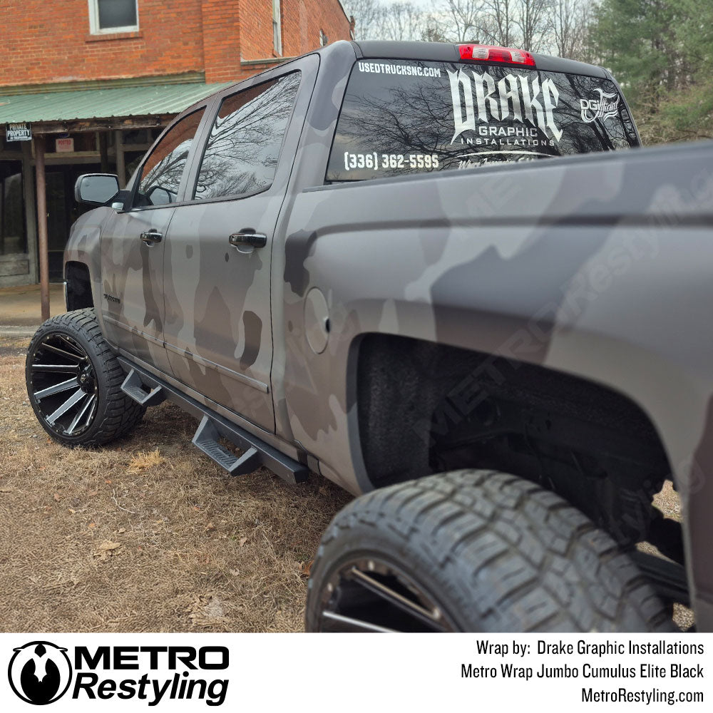chevy truck with black camo wrap