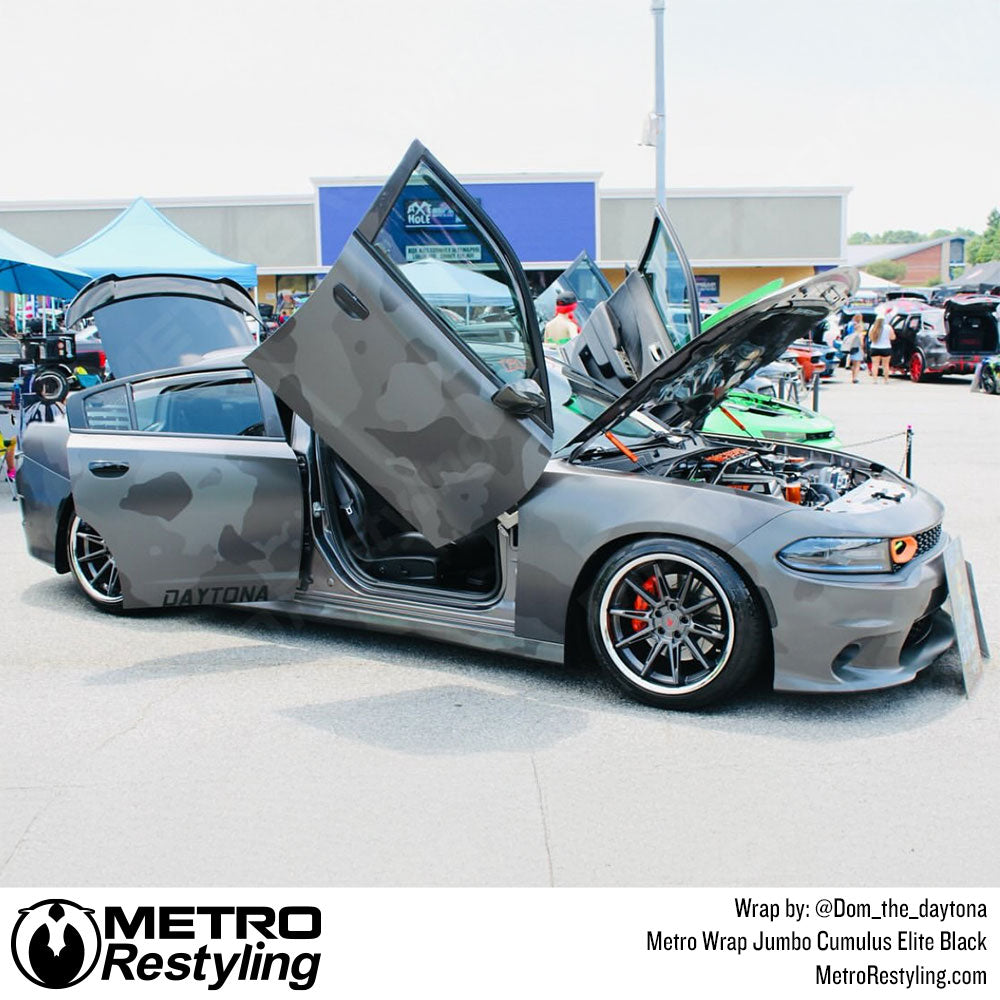 dodge charger with black camo wrap