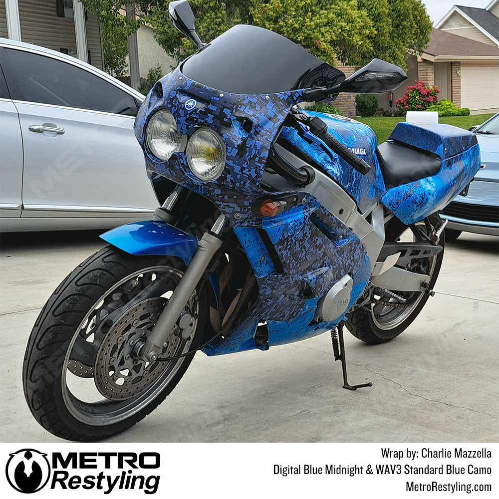 Blue camo motorcycle wrap