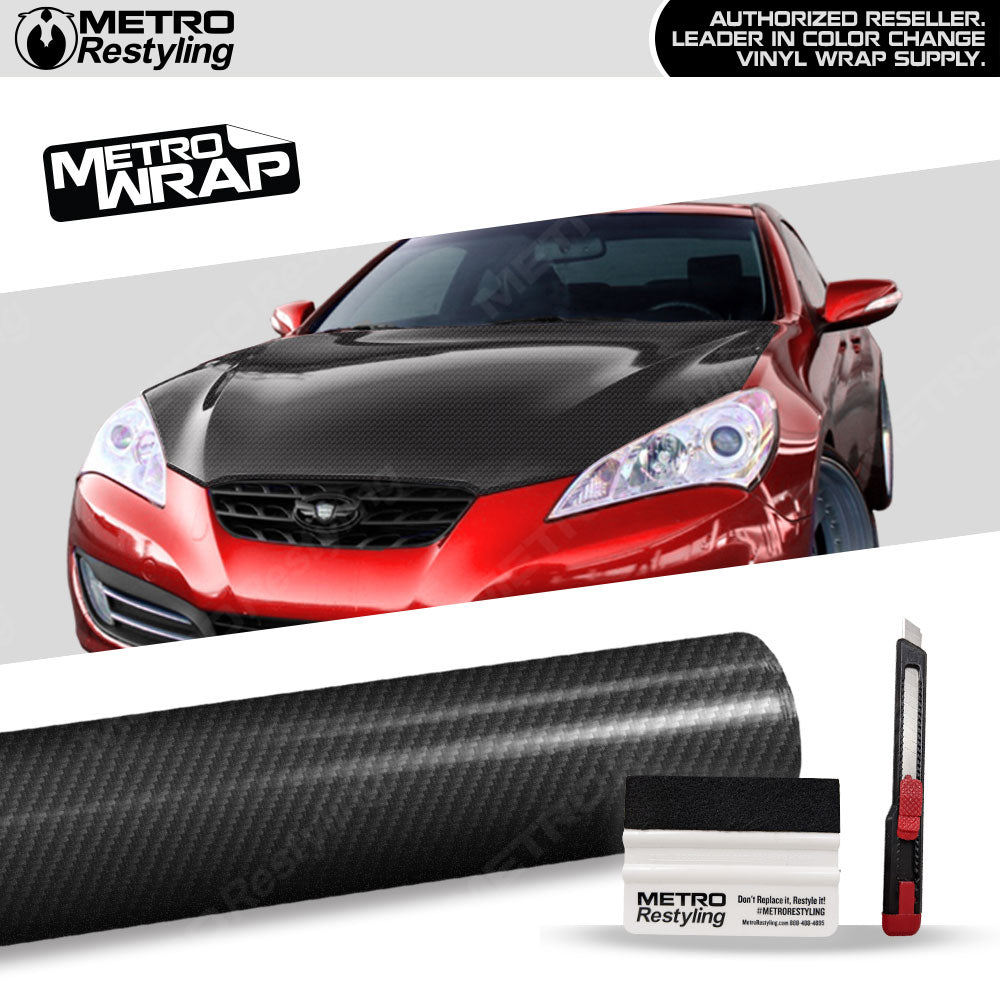 Universal Vinyl Hood Wrap Kit | Metro Wrap Metallic Carbon Fiber | Squeegee & Razor Blade