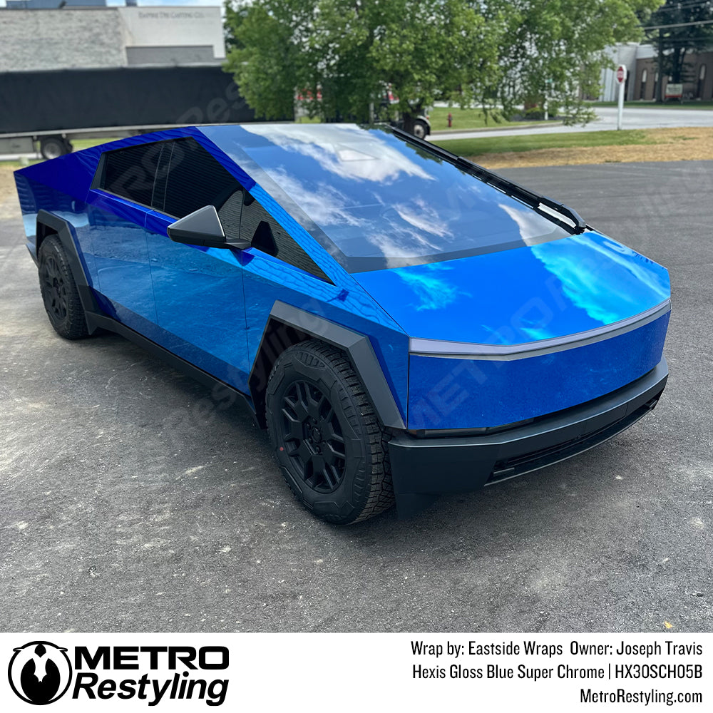 blue glossy cybertruck wrap