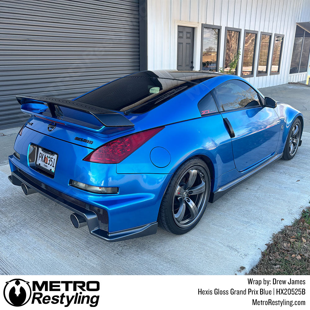 car with blue color change vinyl wrap