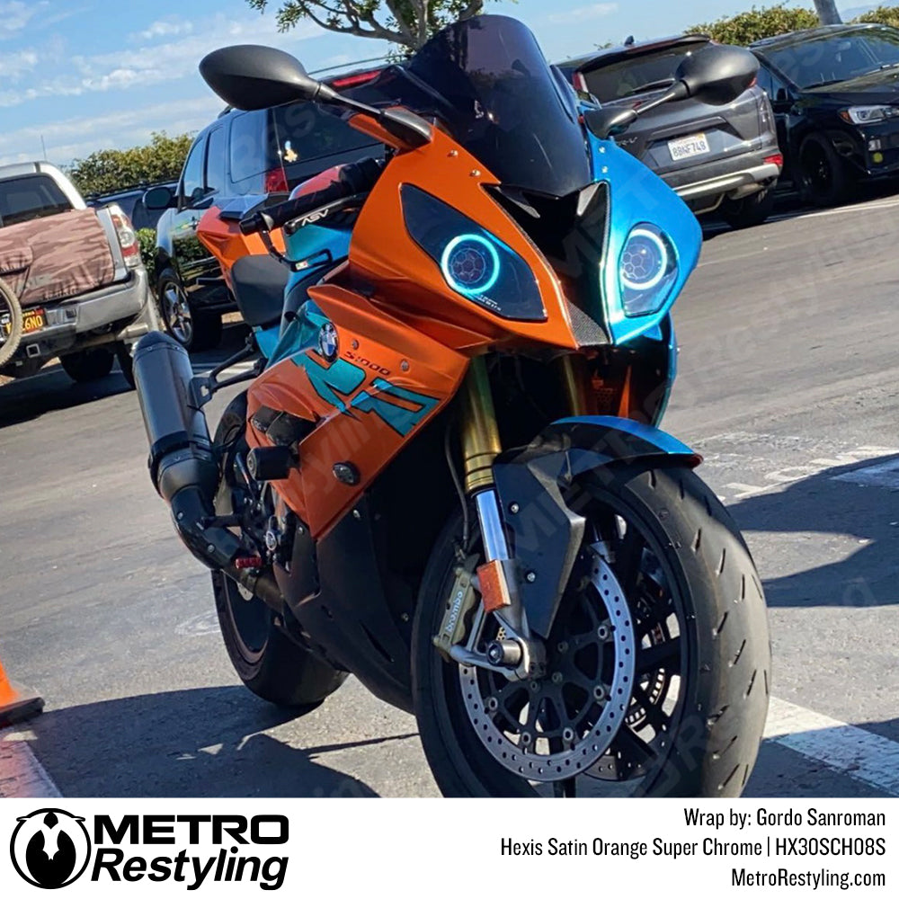 orange super chrome motorcycle wrap