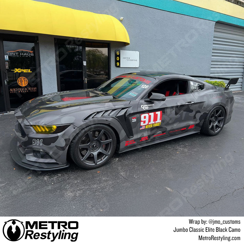 black camo mustang wrap