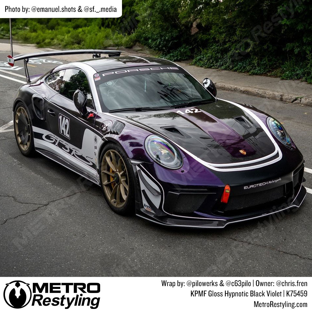 porsche with purple and white wrap