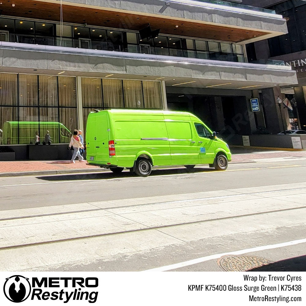 van with green color vinyl wrap