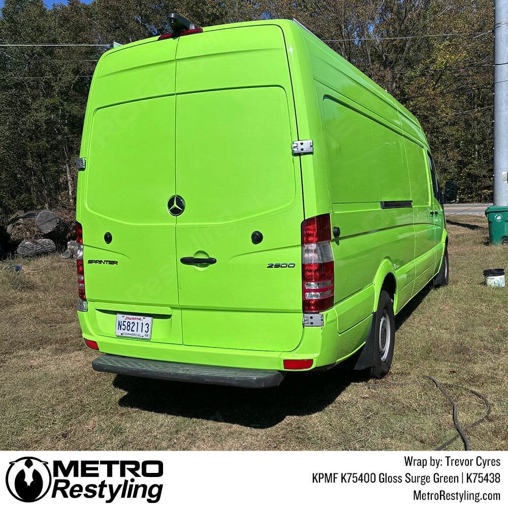 van with green color vinyl wrap
