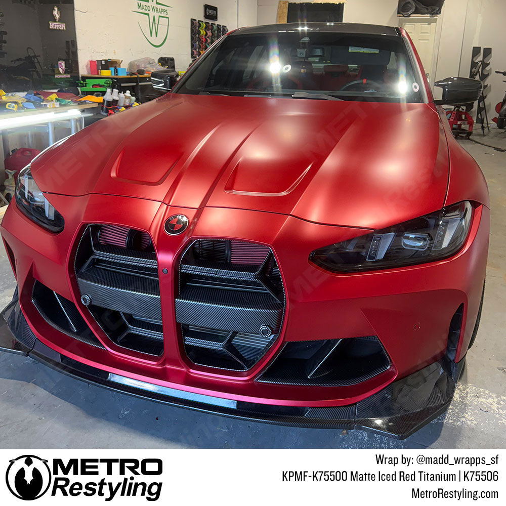 Matte red bmw m3 car wrap