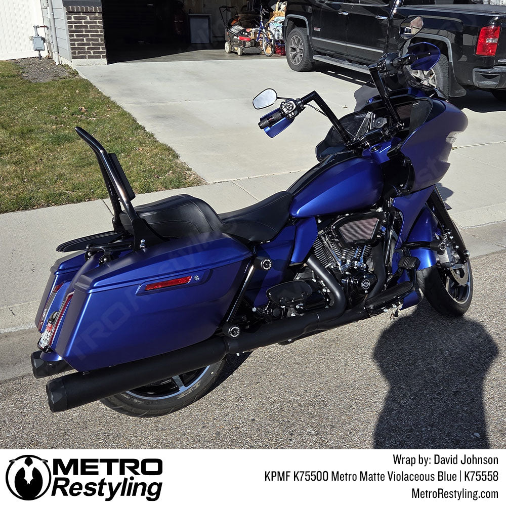 matte blue motorcycle wrap