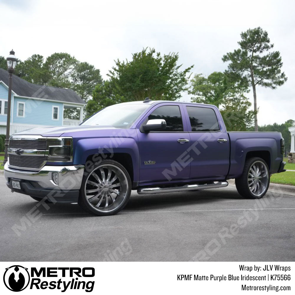 purple blue truck wrap
