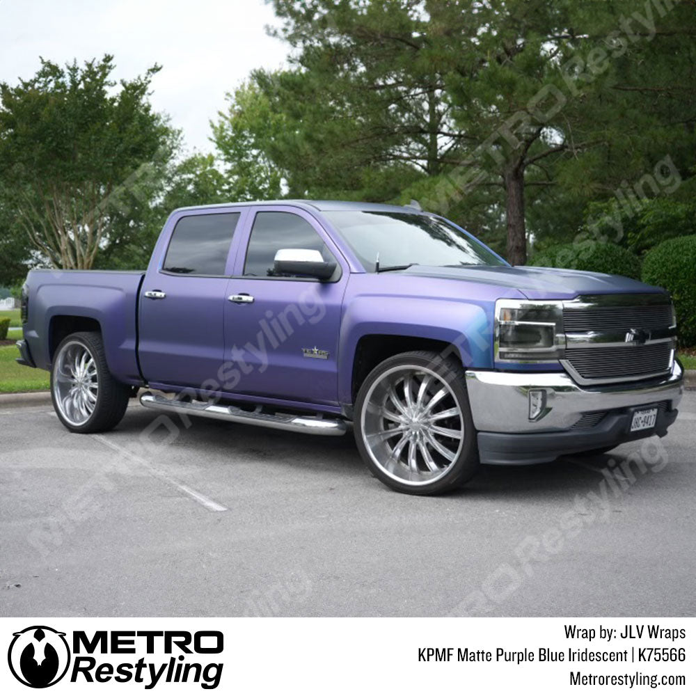 purple blue chevy truck wrap