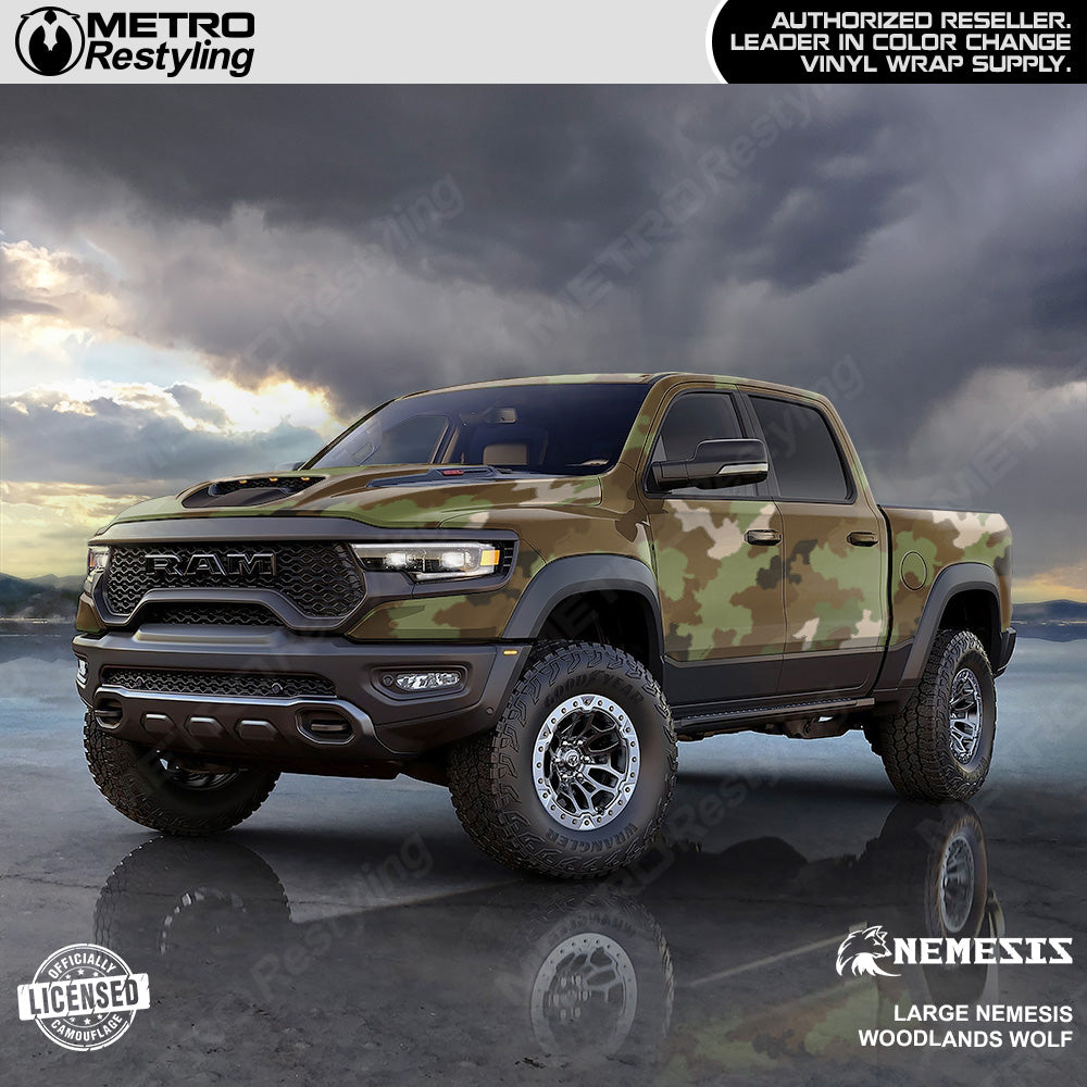 Large Nemesis Woodlands Wolf Camouflage truck wrap