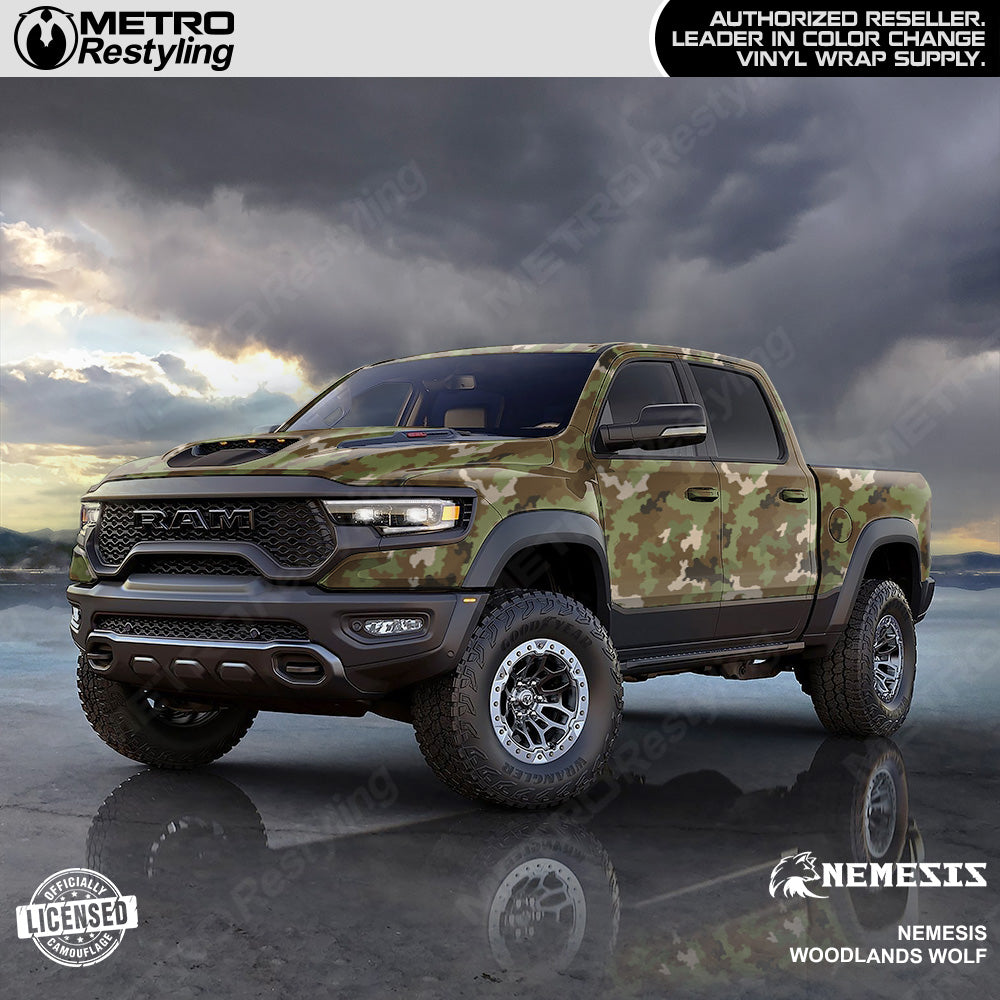 Nemesis Woodlands Wolf Camouflage truck wrap