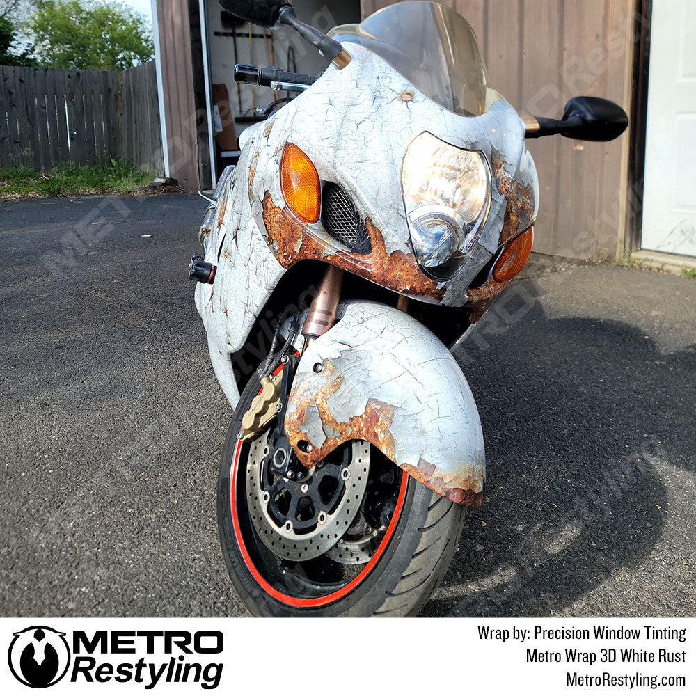 rusted white motorcycle wrap