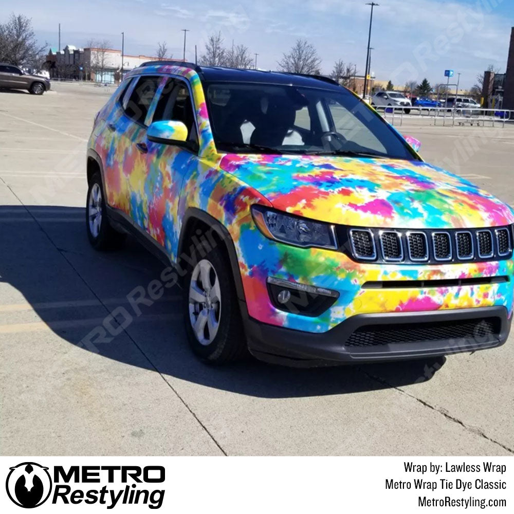 jeep compass wrapped in tie dye pattern