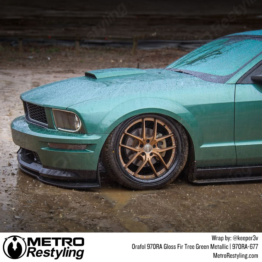 metallic green mustang wrap