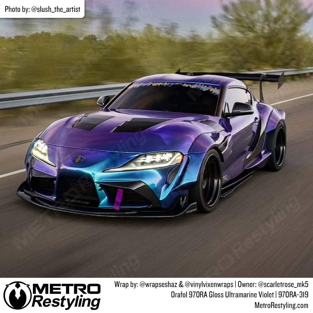 car with blue purple wrap