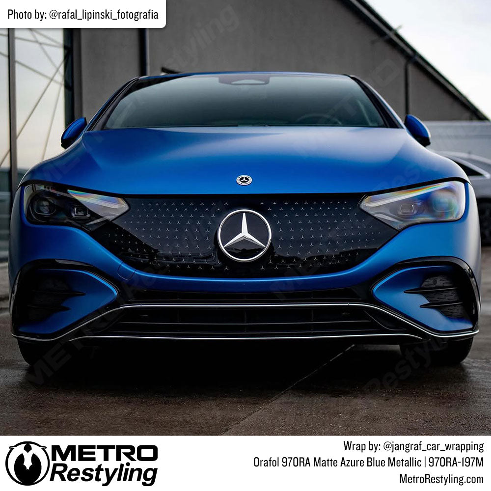 metallic blue mercedes wrap