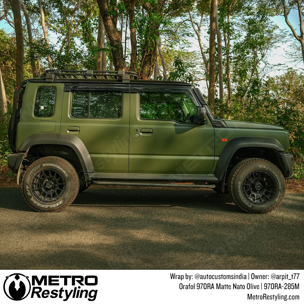 matte military green suv wrap