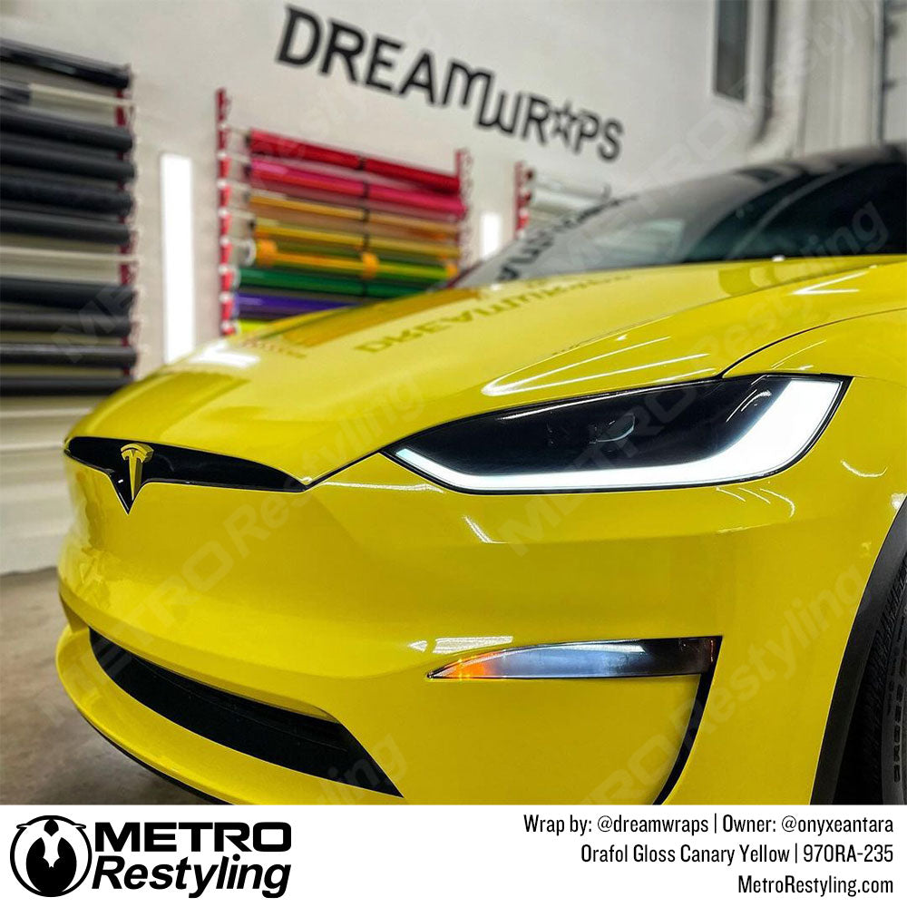 yellow tesla wrap