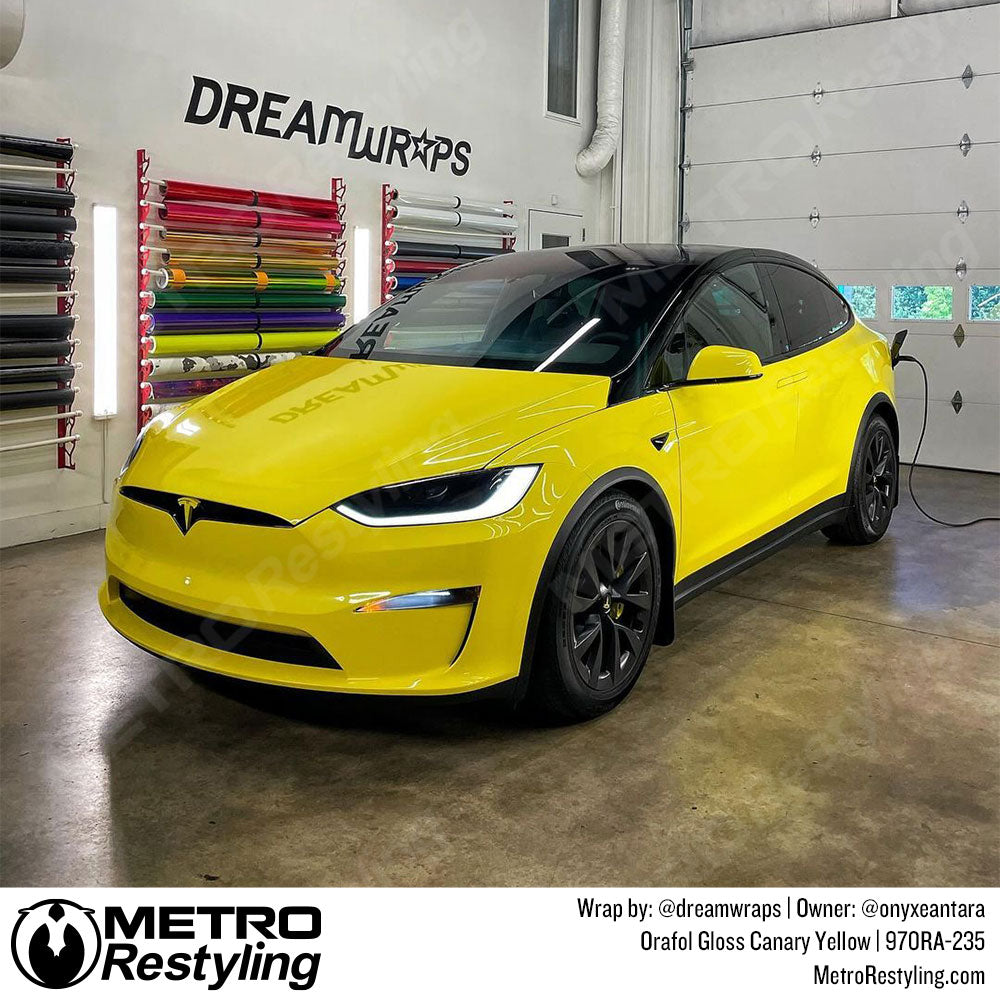 yellow tesla wrap