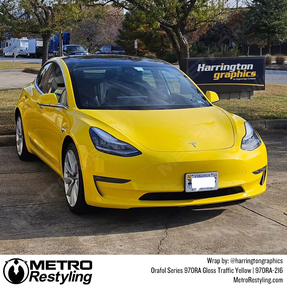 yellow tesla wrap